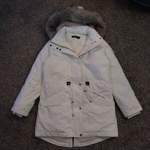 Women's White fur collar jacket